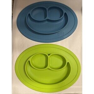 Ezpz Happy Silicone Mat Green/Blue Suction Plate Toddler Baby Seperated 11x8 2p
